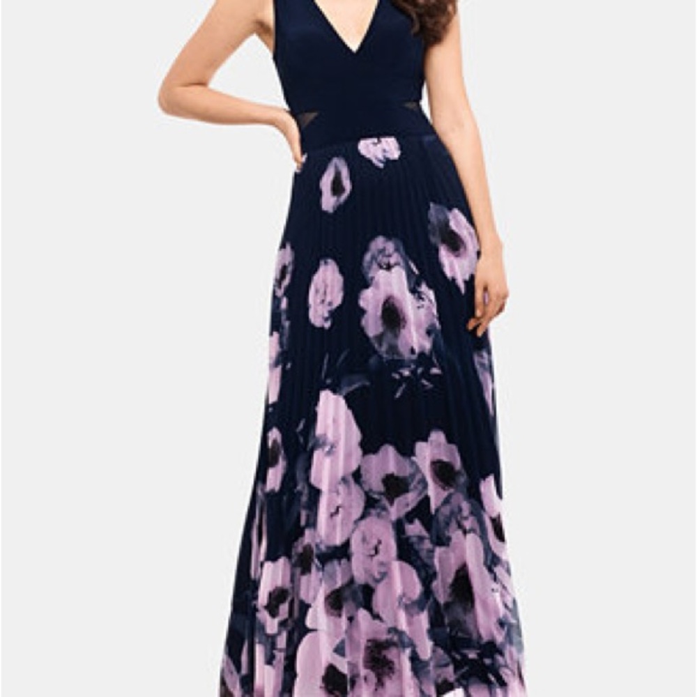 XSCAPE Petite Floral Illusion-Cutout Maxi Gown Size 4